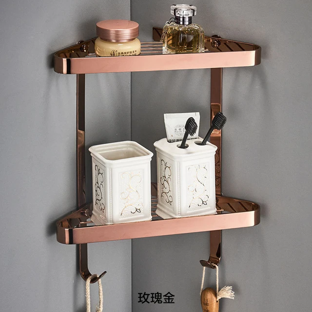 Bathroom Shelf Copper Bath Shower Rack Bath Shower Shelf Bath Shower Caddy  Holder Bolt Inserting Rose Gold Square Corner Shelf - Bathroom Shelves -  AliExpress