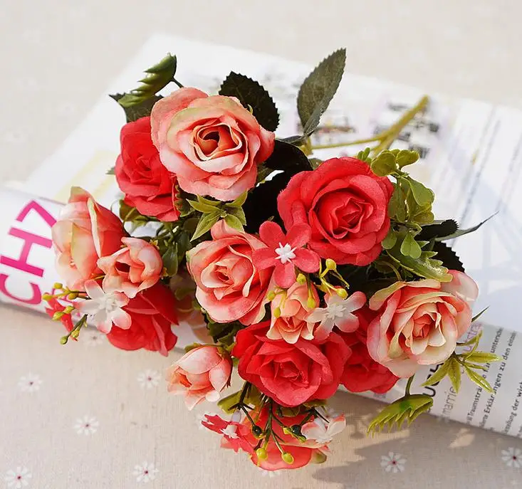 Шелковые цветы розы горячая Распродажа Маленькие розы отель домашнее свадебное украшение Хорошее качество недорогие искусственные цветы - Цвет: red
