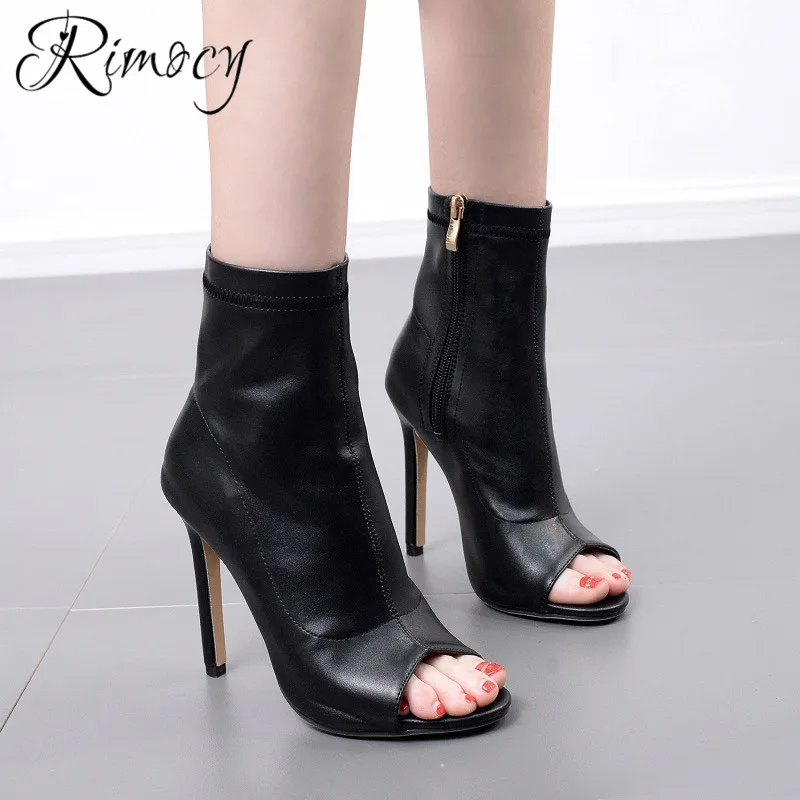 

Rimocy 2018 fashion thin heel ankle boots sexy open toe summer shoes super high heels boots women elegant casual ladies shoes