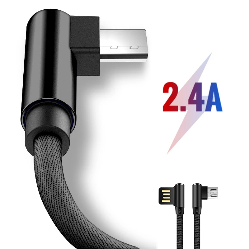 

Micro USB Cable Fast Charger Wire 90 Degree Elbow Phone Data Micro 2.4A Charging USB Cable for Xiaomi Samsung Android Microusb
