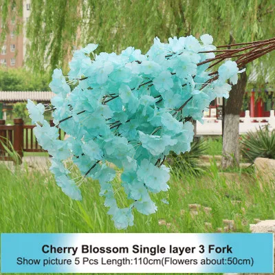 High Densities 4 6 fork Fake Cherry Blossom Flower Branch Begonia Sakura Tree Stem for Event Wedding Tree Deco Artificial Decora - Цвет: Single layer 3 Fork