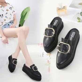 

Muffin Bottom Half Slippers Women'S Shoes New Comfortable Thick Bottom Slides Female Wedge Height Increasing High Heel Sandals