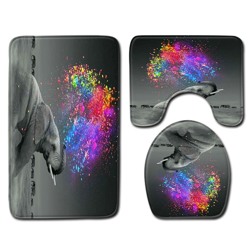

Nordic 3D Elephant Bathroom Shower Bath Mat Toilet Lid Cover Bathroom Carpet Rugs Home Decoration Animal Bathroom Mat Set