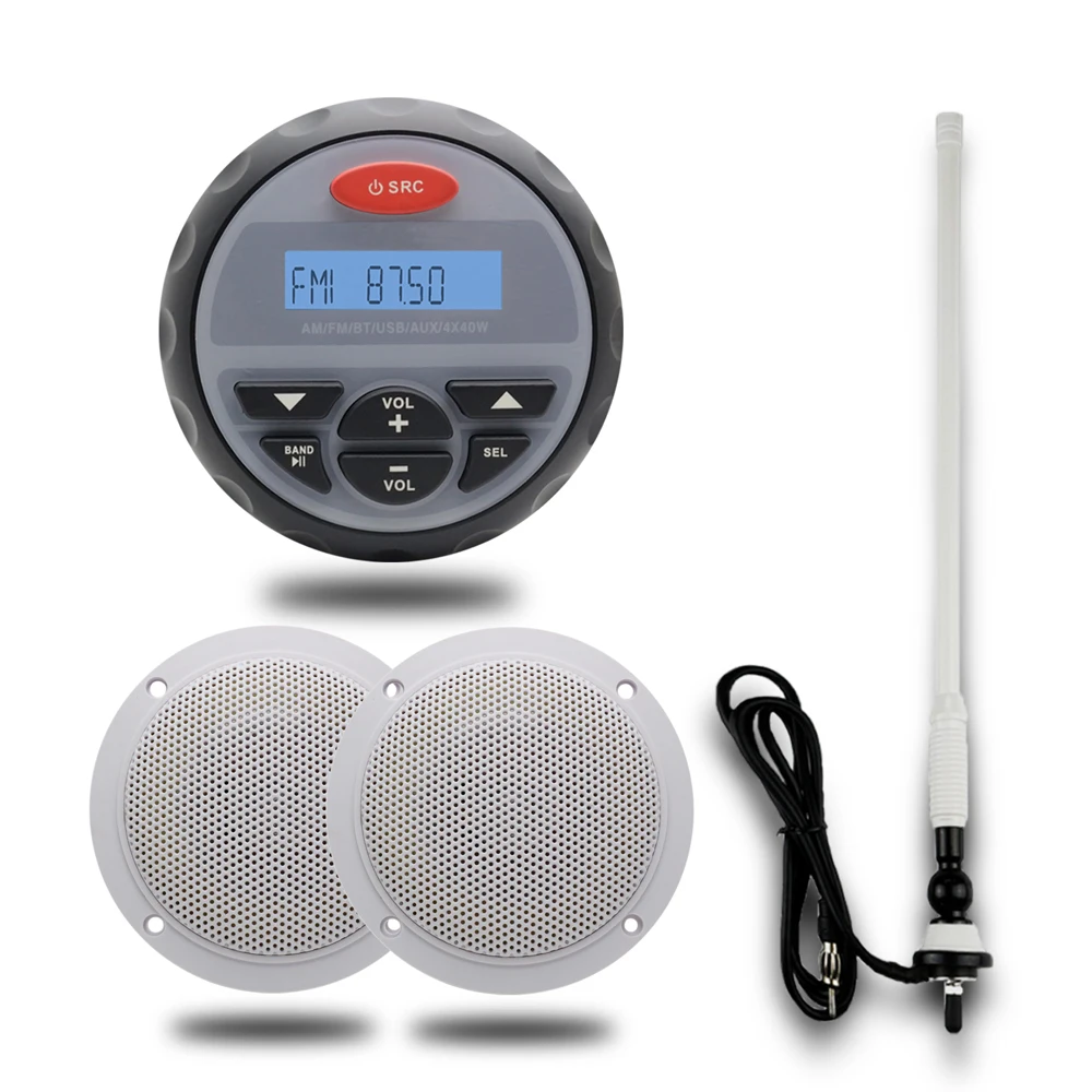 US $156.43 45 Waterproof Marine Gauge Radio FM AM Audio Bluetooth Stereo 2 Way White Marine Boat Waterproof SpeakersMarine Antenna