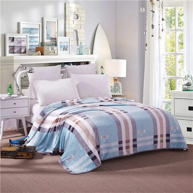

Blue Pattern 1Pcs Bedspread Blanket 200x230cm High Density Flannel Blanket To On For The Sofa/Bed/Car Portable Plaids