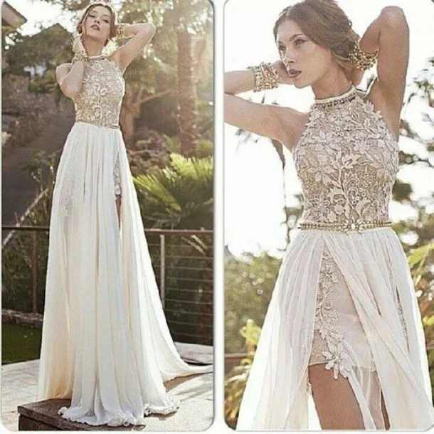 Best Selling Romantic High Neck Lace Beaded Chiffon High Low White ... Best Selling Romantic High Neck Lace Beaded Chiffon High Low White ...