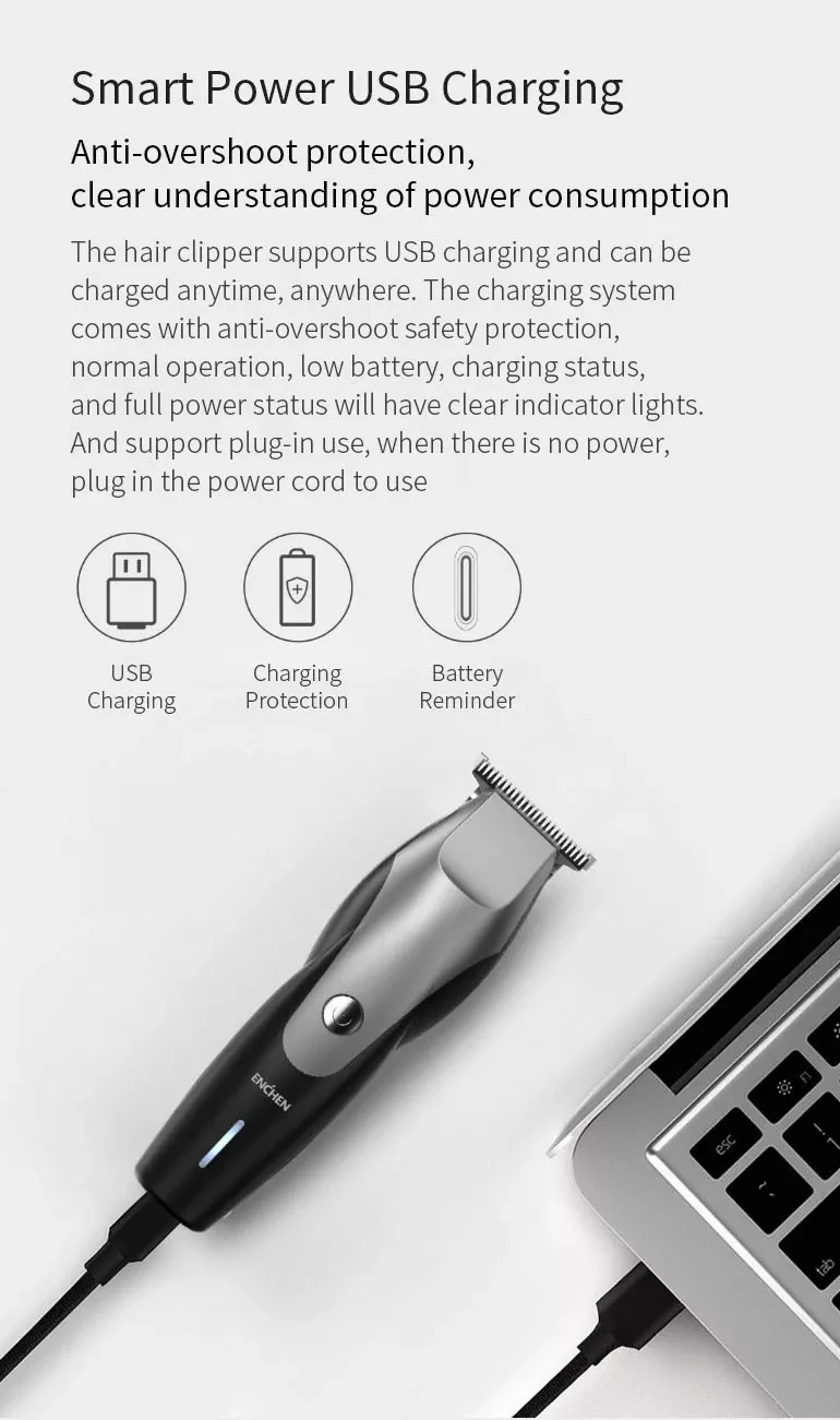 XIAOMI ENCHEN Hummingbird электрическая машинка для стрижки волос 10 Вт usb зарядка 110-240 в низкий уровень шума триммер для волос с 3 расческами для мужчин