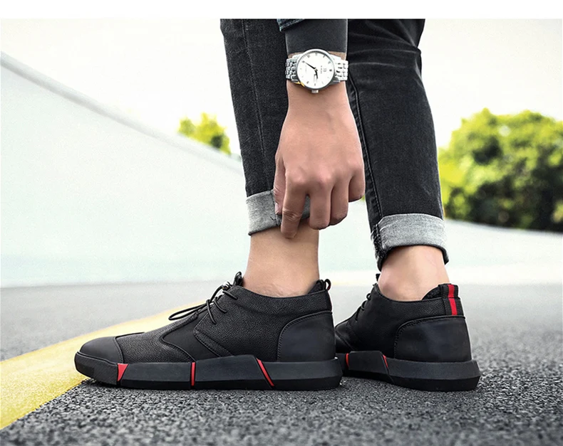 Spring New Men Shoes High Quality All Black Men's Leather Casual Shoes Fashion Breathable Sneakers Fashion Flats Casual Sneakers (7)