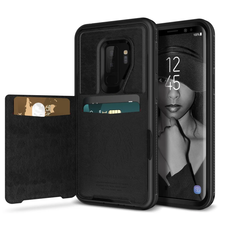 Luxury High Quality Leather Flip Case For Samsung Galaxy S9 Plus Case 360 Wallet Cover For Samsung S9 Hard Cases StandCard Slot - Цвет: Черный