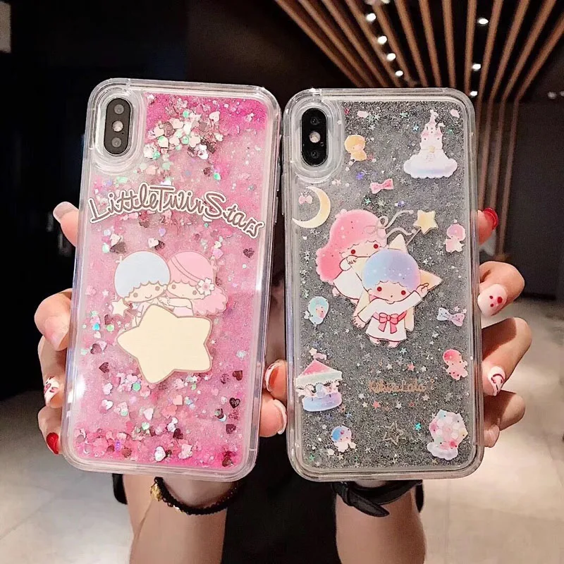 Персонажи Little Twin Stars чехол «зыбучие пески» чехол для iphone 6 S 7 8 плюс XS Max XR XS Max милые динамическая жидкость Капа чехол для телефона для iphone