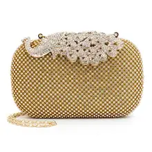 Роскошные стразы серебро и золото Кристалл Вечерние клатч Сумки для женщин цепь с павлином кошелек Свадебная вечеринка Sinlge должны