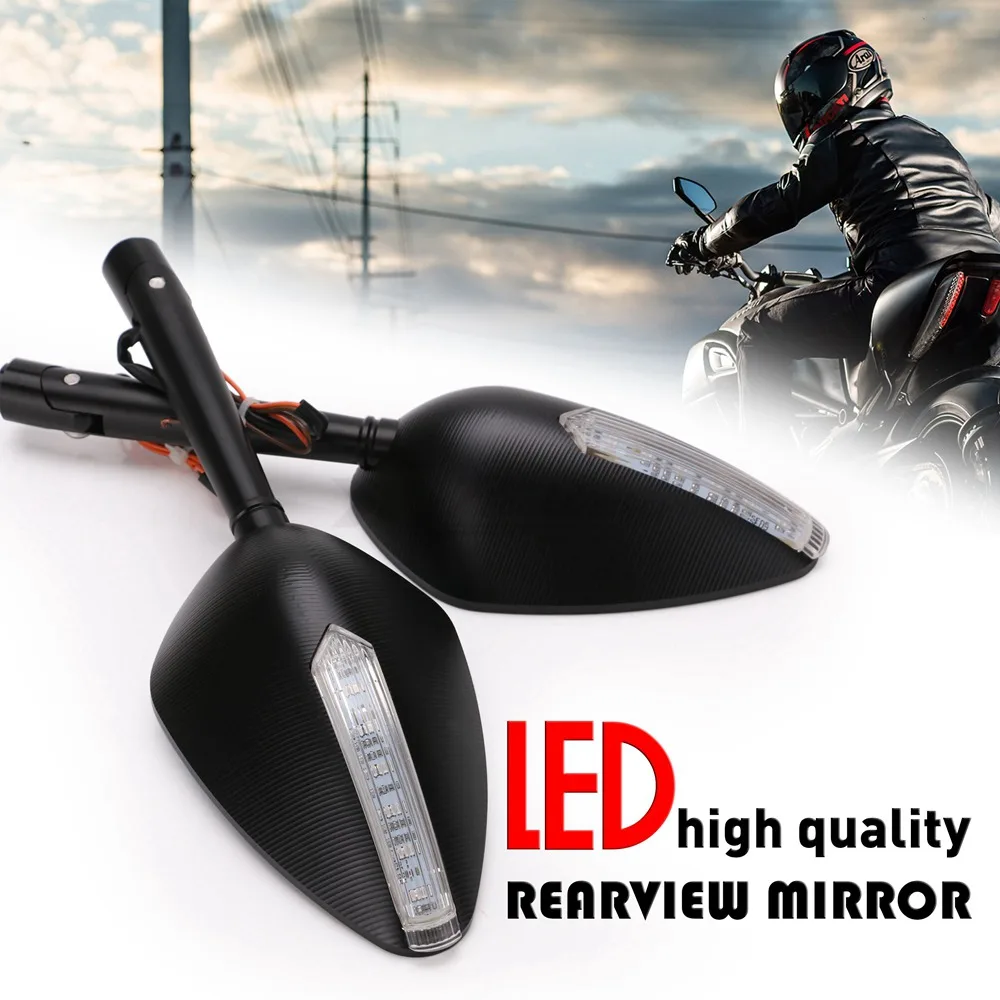 Black Universal CNC Aluminum Motorcycle Mirror LED Turn Signal Light Case For YAMAHA HONDA KAWASAKI SUZUKI KTM BMW DUCATI