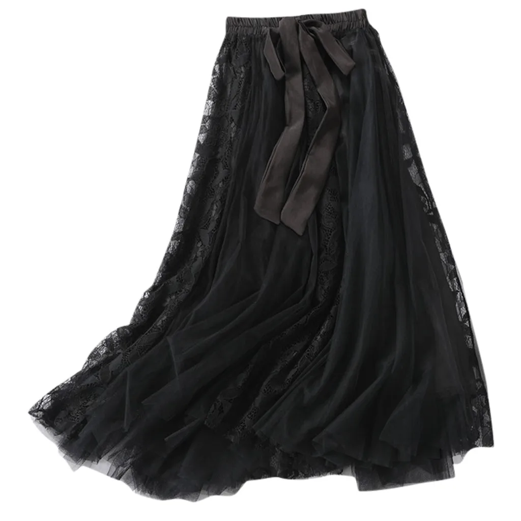 Womail Тюлевая юбка женская миди плиссированная юбка длинная сетчатая юбка летняя Корейская эластичная юбка-пачка с высокой талией M523