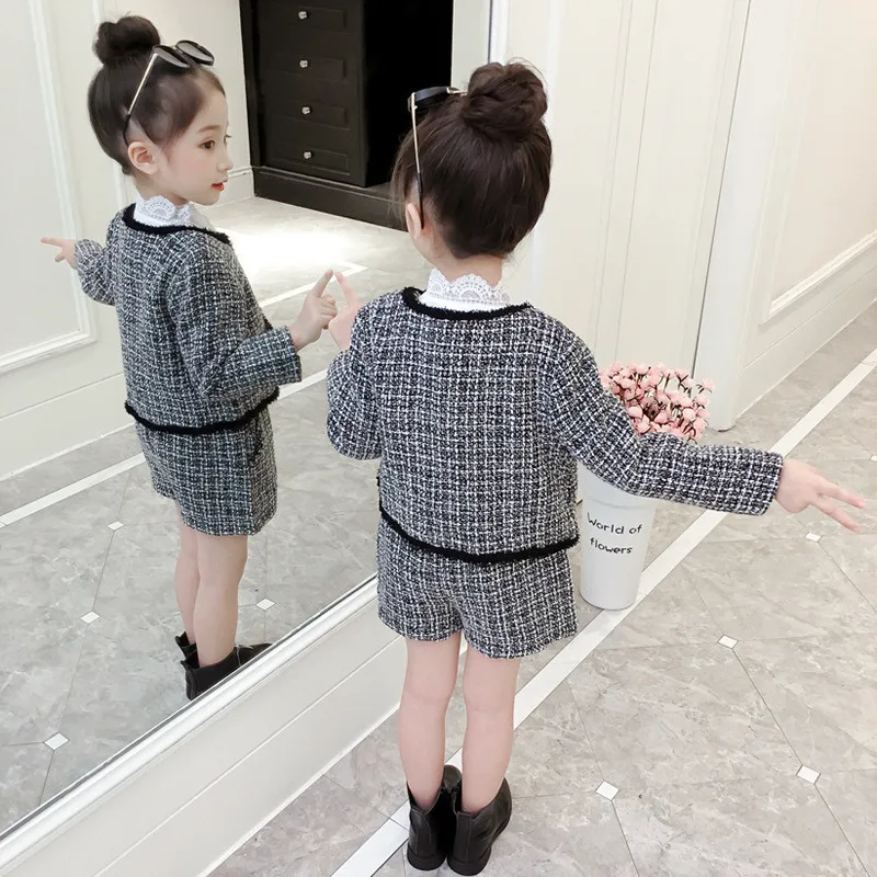 Conjunto de Roupas Jaqueta + Shorts Terno para o Bebê da Boa Traje de Treino Liligirl Crianças Meninas Temperamento Nova Xadrez 2 Pçs Qualidade 2020 7 Cheap Conjuntos de roupas