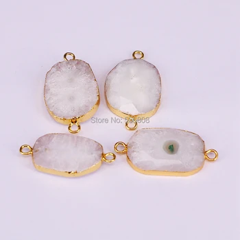 

5PCS ZYZ178-9555 Nature solar quartz stone connector beads, double bails drusy pendant beads, for making jewelry