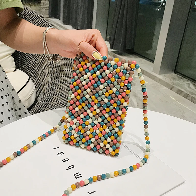 Брендовая сумка ручной работы с цветными жемчужинами, женская сумка на плечо с бусинами, женские вечерние сумки в стиле ретро, маленькая сумка-книжка, мини сумка-мессенджер