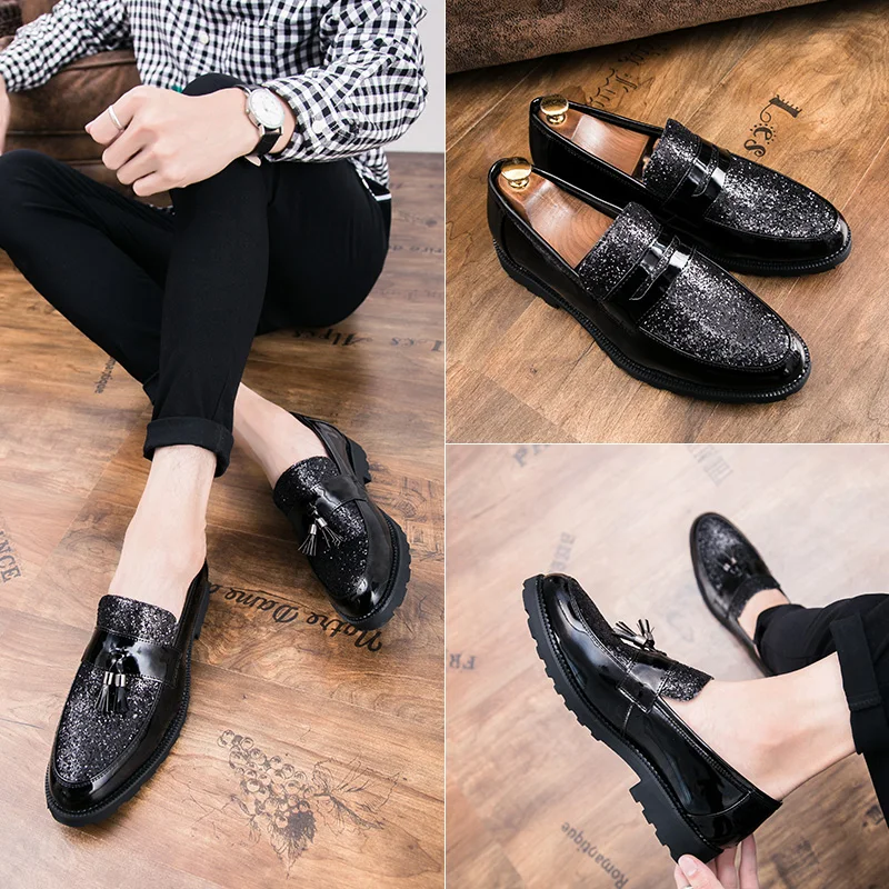 italian men designer fashion tassel leather formal shoes luxury brand wedding footwear male cool evening shiny oxford flat shoes (16)