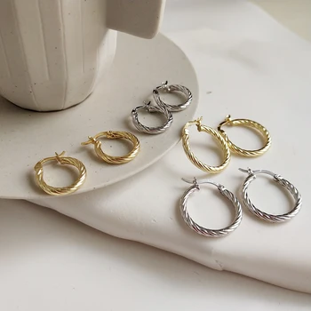 

Vintage 925 Sterling Silver Hoop Earrings for Women Gold Silver Color Twist Small Hoop Earring Fashion Jewelry Women Accessories