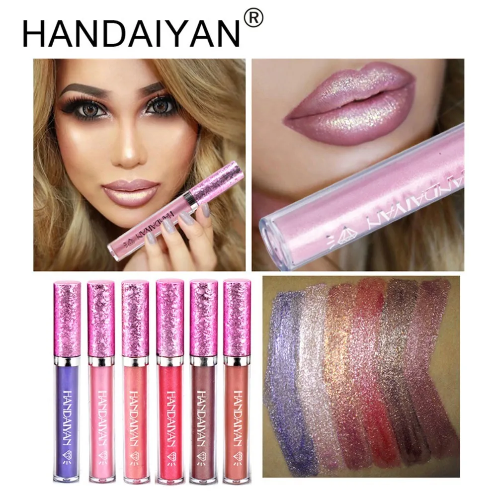 

HANDAIYAN Fashion Waterproof Glitter Lipstick Women Beauty Lip Makeup Liquid Lipstick Cosmetic Long Lasting Shimmer Lip Gloss