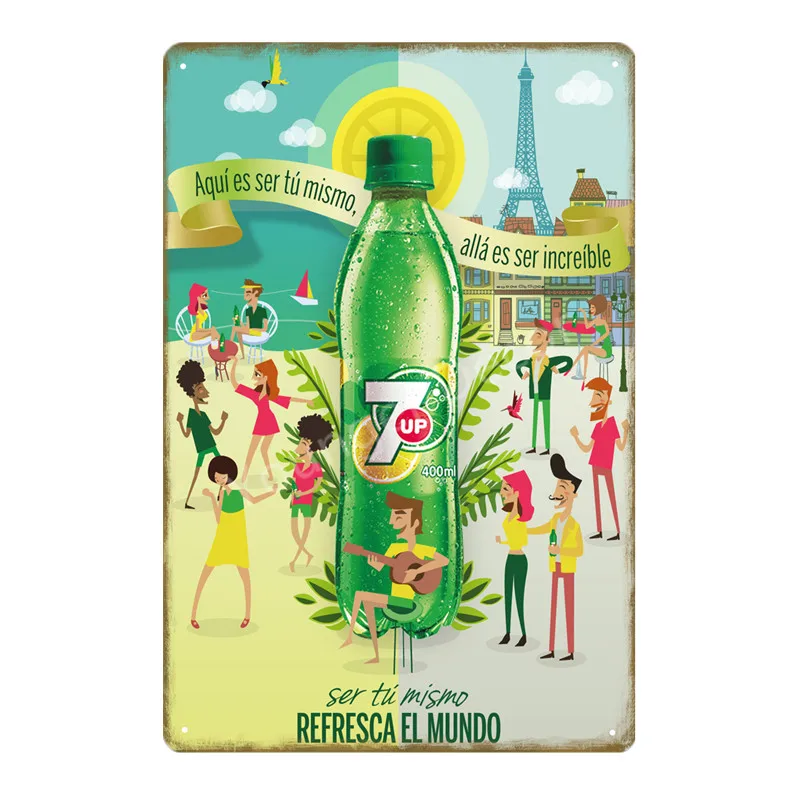 Напитки 7up металлическая жестяная вывеска 7 UP металлический плакат искусство табличка Настенная картина бар паб кафе украшение ретро домашний декор - Цвет: YD1570E