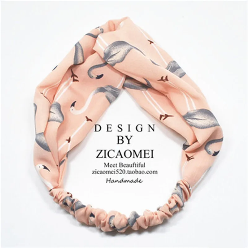 

Korean Summer Cross Knot Head Wrap Turban Hairbands Bohe style Print Dot Flamingo Flower Girls Headbands Women Hair Accessories