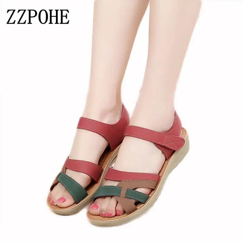 ZZPOHE Mother sandals soft leather large size flat sandals summer casual comfortable non - slip in the elderly women 's shoes 41 ZZPOHE Mother sandals soft leather large size flat sandals summer casual comfortable non - slip in the elderly women 's shoes 41