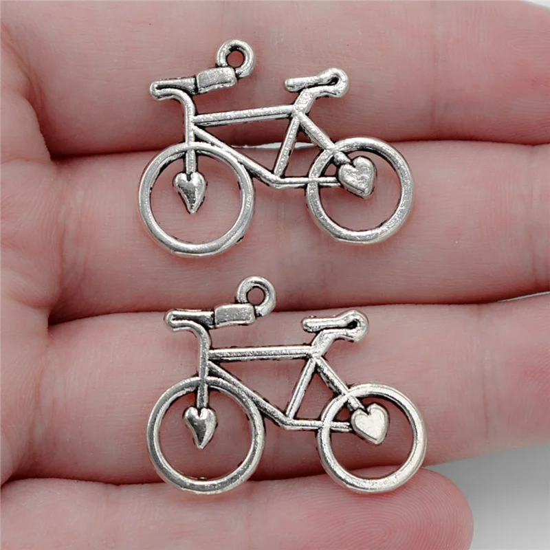 4pcs 31*24mm Antique Silver Heart Bike Charms Bicycle Pendants Cycling