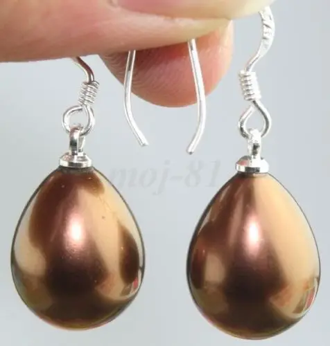 

Fine 11-15mm coffee shell pearl 925 silver earrings -Bride jewelry free shipping