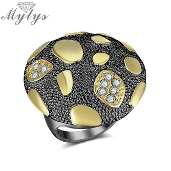 

Mytys 3 Color Round Surface Cocktail Statement Rings for Women Fashion Metal Drops Pattern Big Ring Wholesale R2042 R2043 R2041