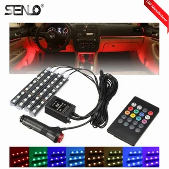 

Newest Car Light RGB 9LEDs Interior Light With Remote Strip Light Atmosphere Lamp Colors Car Styling Decorative Atmosphere Lamps