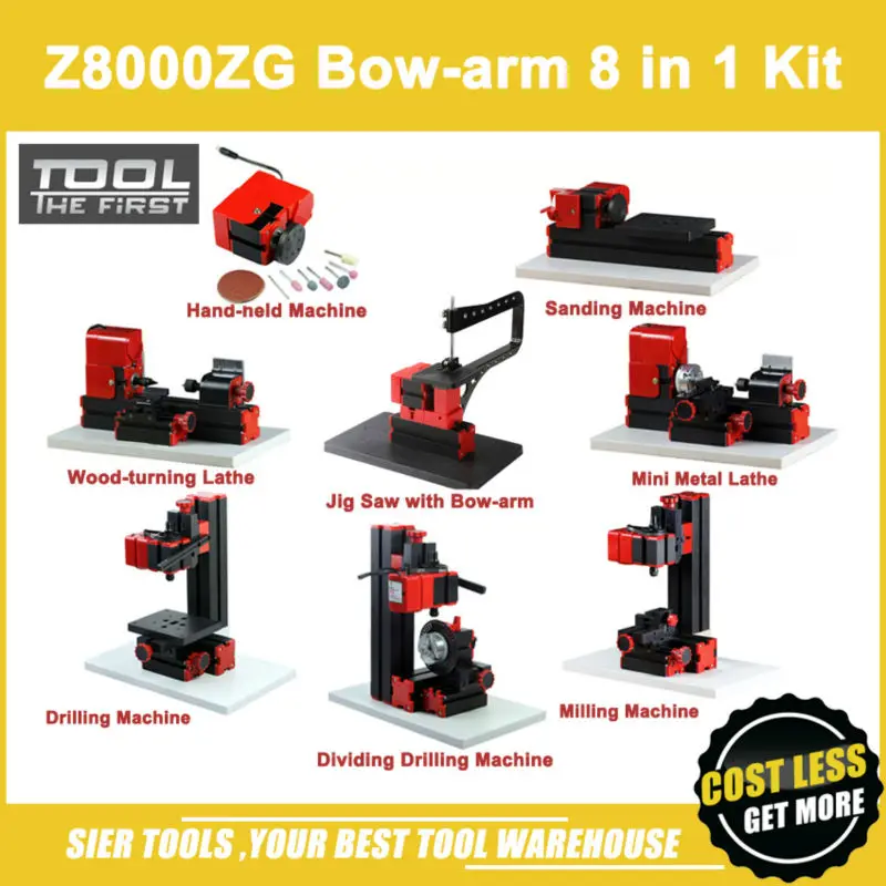 

Z8000ZG 8 in 1 Mini Lathe with Bow Arm in Tool Box/ 8in1 bow-arm machine kit/24W.20000rpm DIY lathe kit