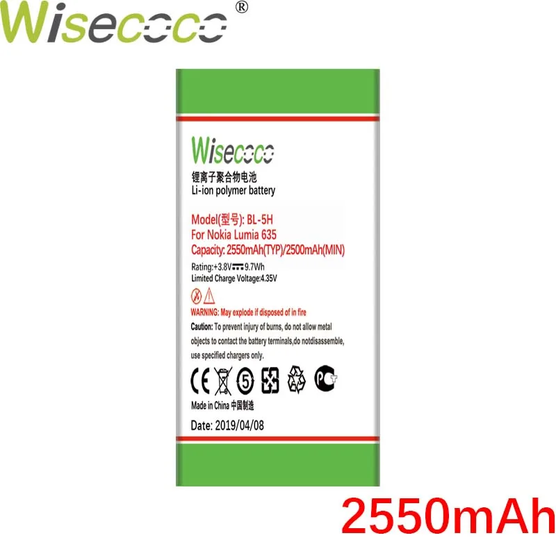 Wisecoco 1830/2550 мАч BL-5H аккумулятор для Nokia Lumia 635 38 630 636 Lumia630 RM-977 RM-978 BL5H телефон Высокое качество