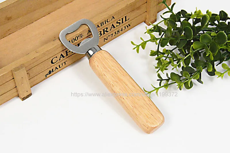50pcs Wooden Handle Bottle Opener Stainless Steel Head Beer Can Opener Openers Kitchen Bar Tool