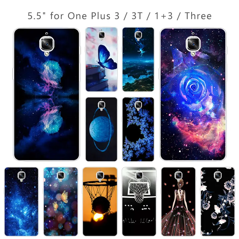 Phone Case For Oneplus 3 3T Blue Back Cover 5.5 inch Clear Soft Silicone for Three Capa 1+ Oneplus3 |