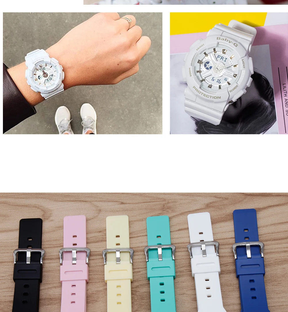 PEIYI Silicone Watchband Replacement Casio BABY-G BA-110 111 112 3A 4A2 Rubber Strap Sports Waterproof Lady Watch Chain