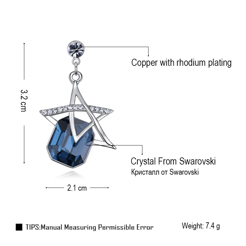 Malanda Фирменная новинка мода площади кристалла от Swarovski Циркон Висячие серьги Для