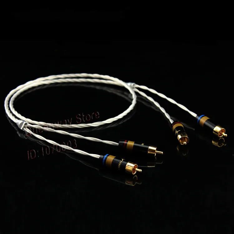 silver twisted audio signal cable HiFi audio RCA Lotus head cable 100