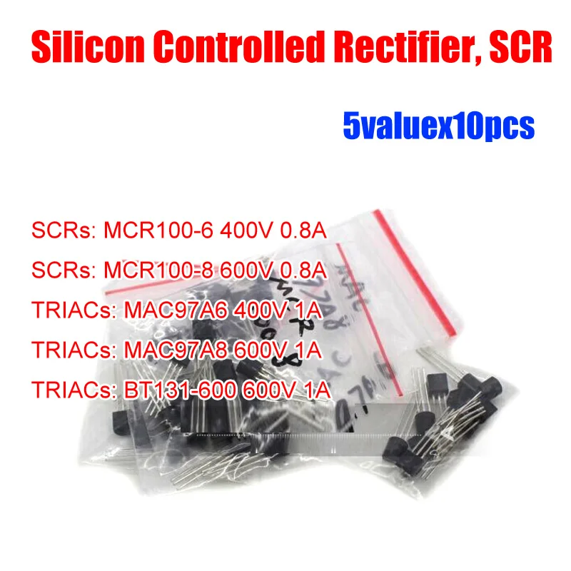 Силиконовый регулируемый выпрямитель тиристора К-92 SCR 5valuesX10pcs = 50 шт MAC97A6 MAC97A8 MCR100-6 MCR100-8 BT131-600