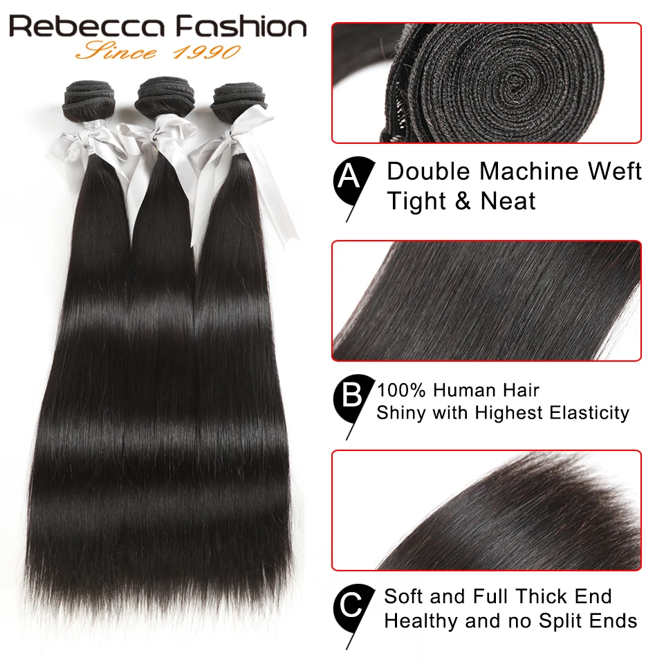 Rebecca Human Hair Bundles With Closure 3 4 Bundles With Closure Remy Hair Extension Peruvian Straight Hair Bundles With Closure