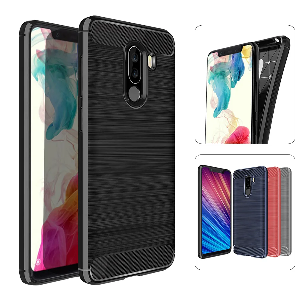 

Soft TPU Armor Case for Xiaomi Pocophone F1 Carbon Fiber Full Body Protective Cover for Xiaomi Pocophon Poco Phone F1 Capa