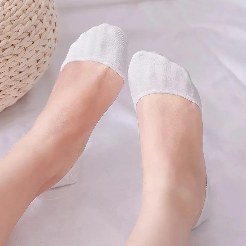 Новые хлопковые чулки с закрытым носком для весны и лета, впитывающие пот силиконовые Нескользящие невидимые туфли на высоком каблуке и soc - Цвет: Белый