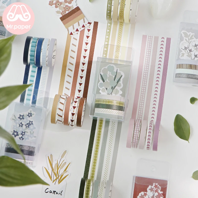 

Mr Paper Flower Acrylic Board bundle Washi Tape 5pcs/box 12 Designs 5mm*3m Colorful Rainbow Line Cut-off Rule Deco Masking Tapes