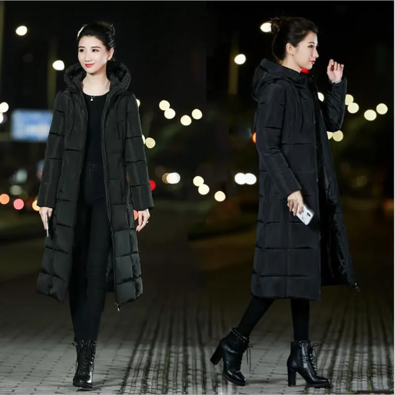 Зимняя куртка, Женская парка, пальто, плюс размер, M-6XL, модный пуховик, Длинная толстовка с капюшоном, толстая длинная куртка, женская одежда