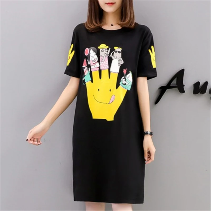 Brand Femme Unique Tops T Shirt Women Summer Big Size M-5XL Printed Cartoon Finger Short Sleeve Long Casual Tshirt - AliExpress