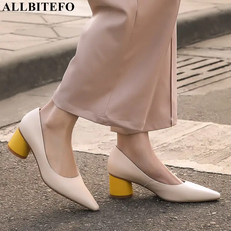 

ALLBITEFO high quality genuine leather pointed toe high heels party women shoes women high heel shoes spring women heels