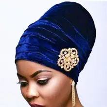 New Pleated Velvet Turban With Metal Brooch Long Women Baggy Chemo Cap Sleeping Hat Hijab Headwrap Slouch Caps Beanie Headwear outdoor plaid velvet baggy beanie