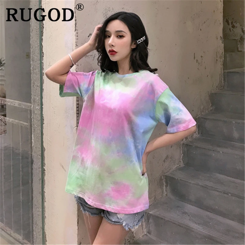 

RUGOD Fashion Tie dyeing patchwork tshirts women
