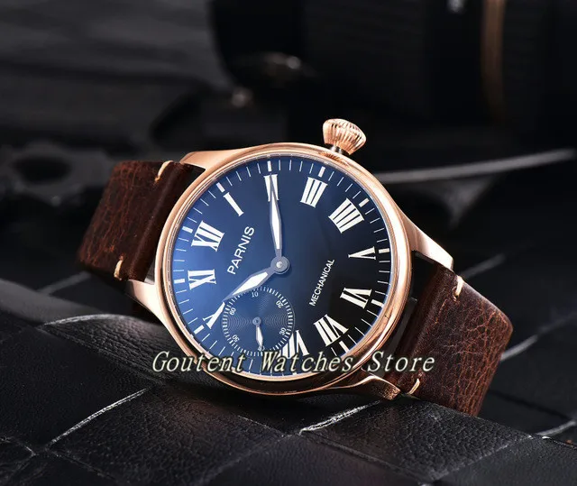 

44mm Parnis 17 Jewels Rose Golden Plated Case 6497 Hand Winding Men's Watch