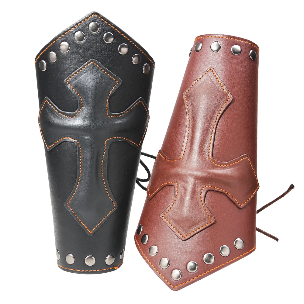 

Medieval Gauntlet Men Vintage Wristband Bracer Punk Cross Bandage Bracelet Armband Cosplay Props Leather Bracer