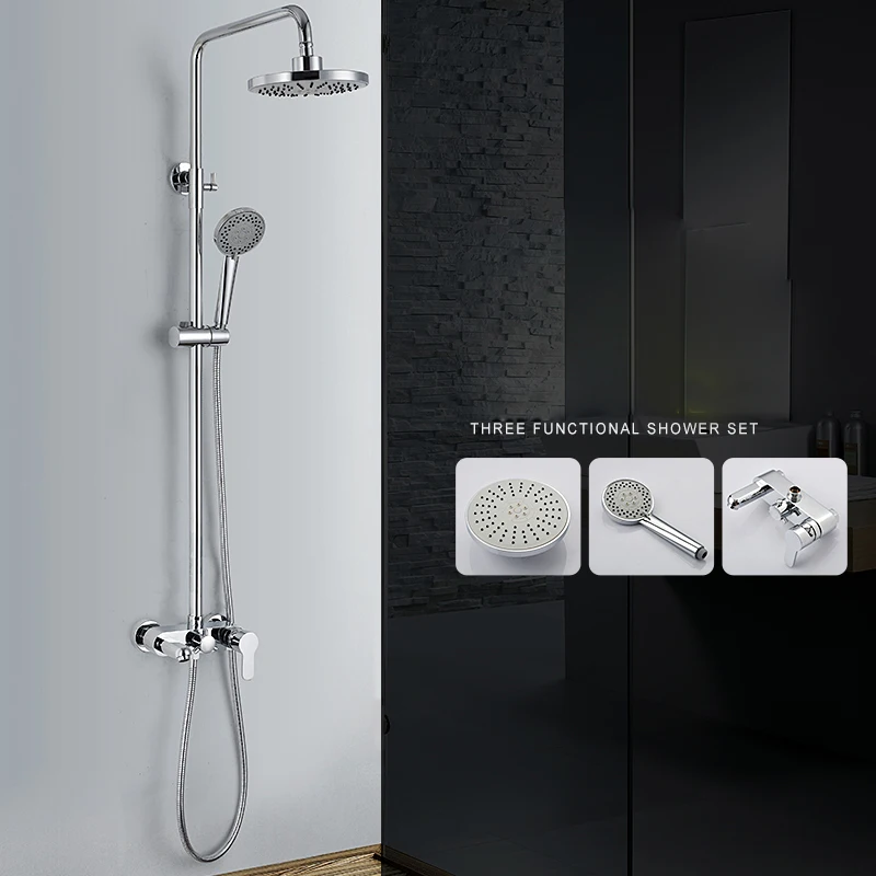 Bathroom Shower Set Brass Chrome Wall Mounted Shower Faucet 8" Shower
